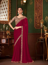 India Silk Maroon Sarees Crafted From Soft Dola Viscose Silk Offer A Luxurious Feel And Graceful Drape